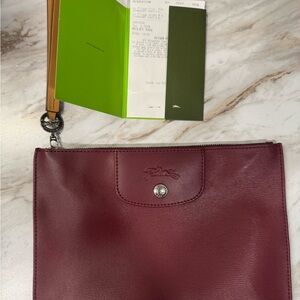 Longchamp Red Leather Wristlet Clutch